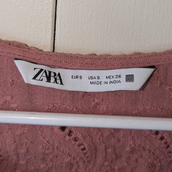 Zara Dark Rust Pink Embroidered Ruffle Lace Up Tunic Size‎ Small. - Picture 4 of 6